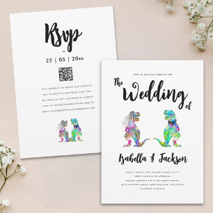 Dinosaur Wedding T-Rex Bride and Groom Invitation