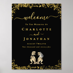 Dinosaur Wedding Welcome Black and Gold Foil Prints