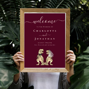 Dinosaur Wedding Welcome Burgundy Wine Blush Pink Poster