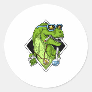 Dinosaur Weed T-Shirt T-Rex Dinosaur Stoner Classic Round Sticker