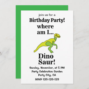 Dinosaur Where Am I Funny Birthday Party Invitation