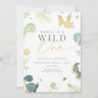 Dinosaur Wild One 1st Birthday birthday party Invitation