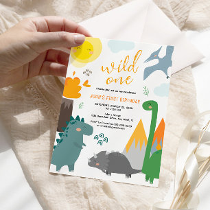 Dinosaur Wild One 1st Birthday Party Invitation