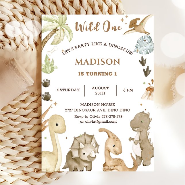 Dinosaur Wild One 1st Birthday Party Invitation (Creator Uploaded)