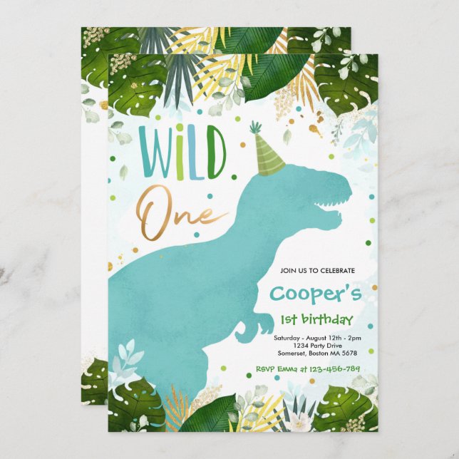 Dinosaur Wild One Birthday Boy Dinosaur Birthday Invitation (Front/Back)