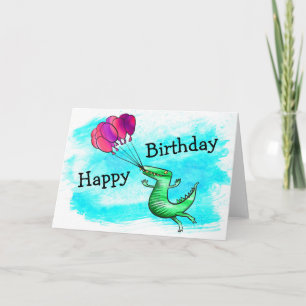 Dinosaur with balloons birthday card