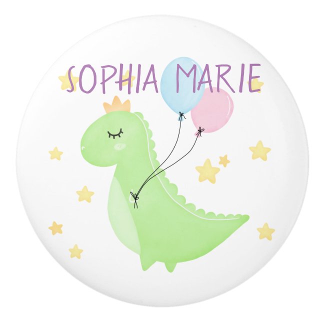 Dinosaur with Balloons  Ceramic Knob (Front)