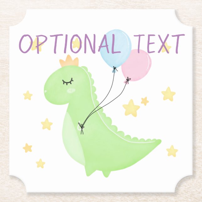 Dinosaur with Balloons Paper Coaster (Front)
