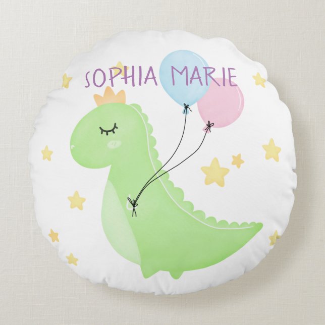 Dinosaur with Balloons Round Cushion (Front)