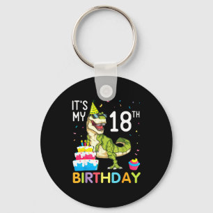 Dinosaur with cake 18th birthday happy 18 years key ring