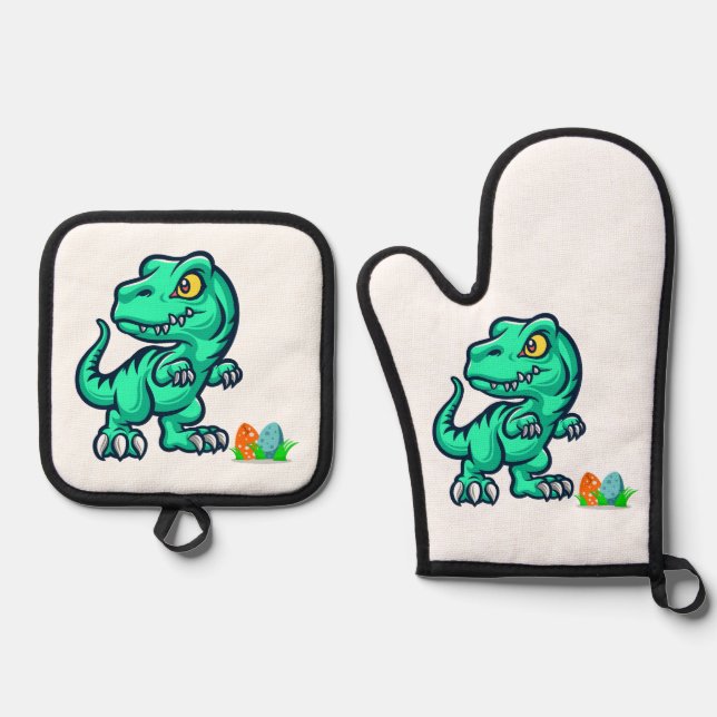 dinosaur with eggs oven mitt & pot holder set (Front)