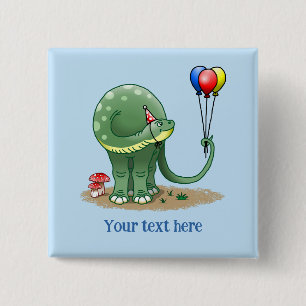 Dinosaur with Party Hat 15 Cm Square Badge