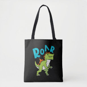 Dinosaur with roar typography design tote bag