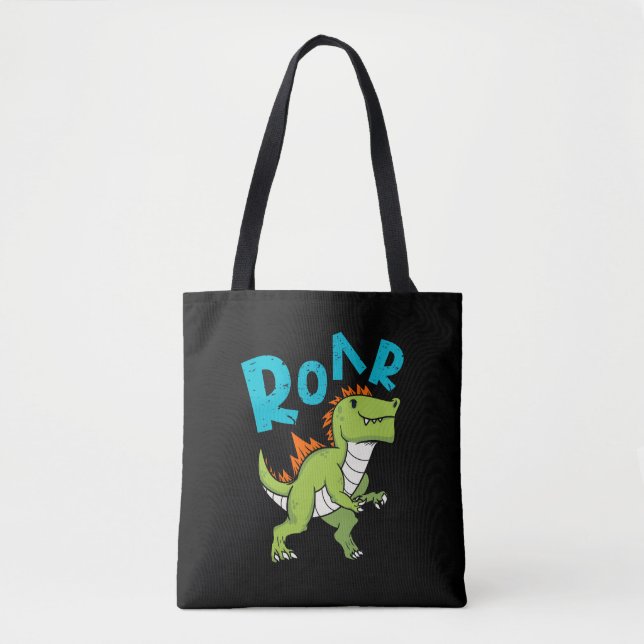Dinosaur with roar typography design tote bag (Front)