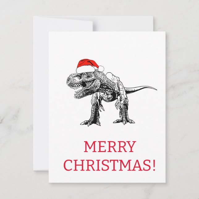 DINOSAUR WITH SANTA HAT CHRISTMAS CARD (Front)