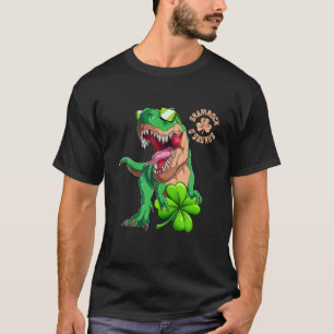 Dinosaur With Shamrocks Happy St Patrick's Day T-Shirt