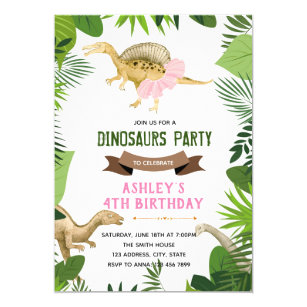Dinosaur with tutu party invitation
