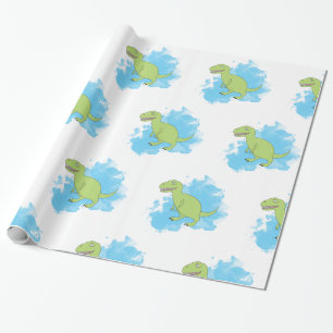 Dinosaur with Watercolor Background Design Wrapping Paper