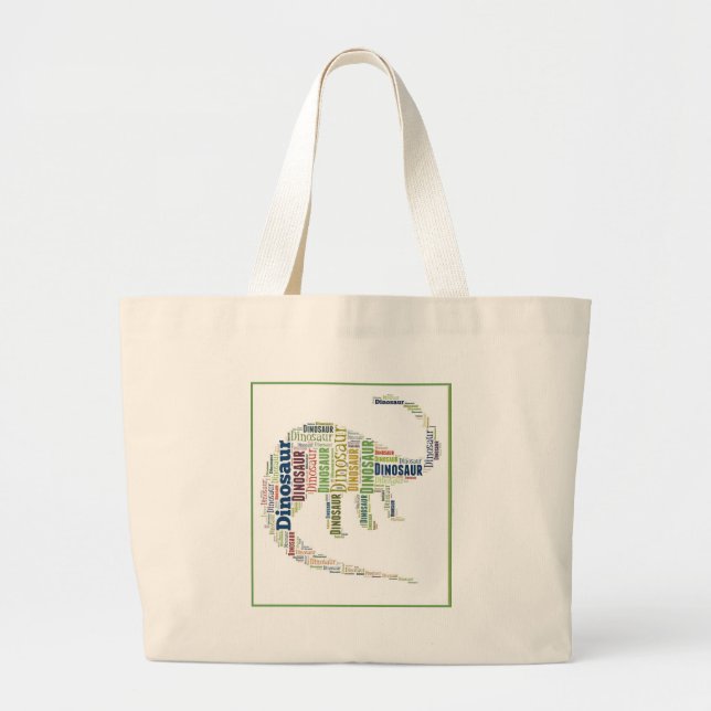 Dinosaur Word Art Large Tote Bag (Front)