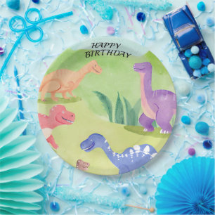 Dinosaur world happy birthday tourquoise paper plate