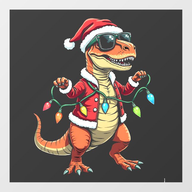 Dinosaur Wrapped with Christmas Lights Santa Hat  (Sheet)