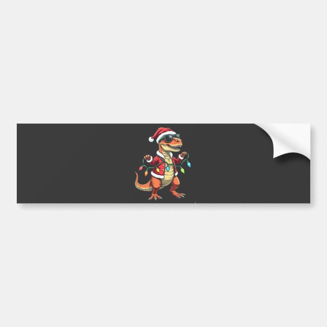 Dinosaur Wrapped with Christmas Lights Santa Hat  Bumper Sticker (Front)