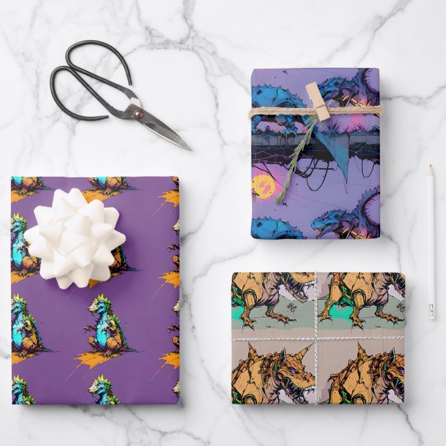 Dinosaur Wrapping Paper - Abstract Dino Gift Wrap (Front)