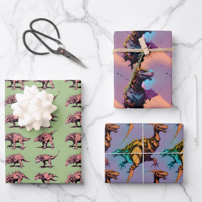 Dinosaur Wrapping Paper - Abstract Dinosaur Art (Front)