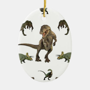 Dinosaur Wrapping Paper Ceramic Ornament
