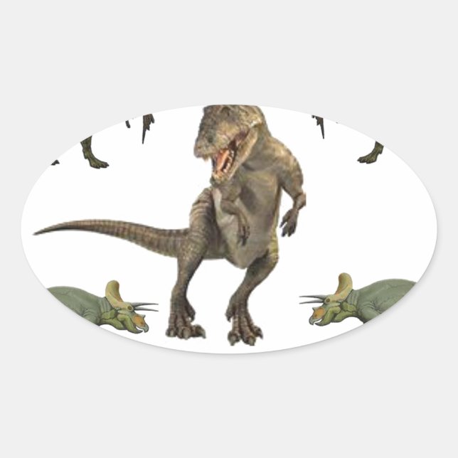 Dinosaur Wrapping Paper Oval Sticker (Front)