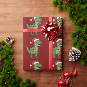 Dinosaur Xmas Lights Holiday Spirit Festive Dino Wrapping Paper