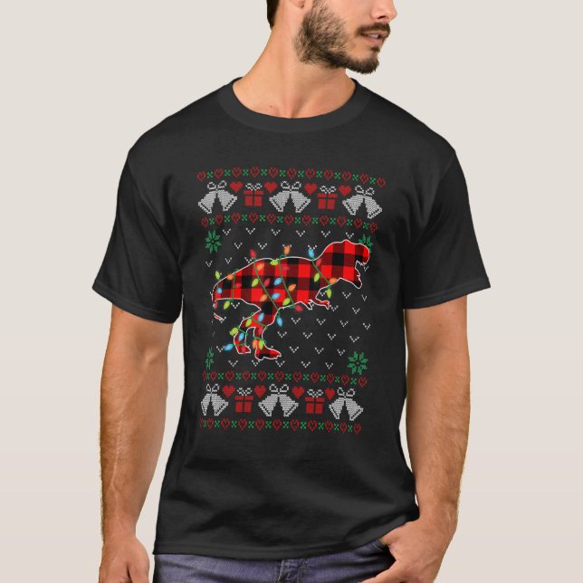 Dinosaur   Xmas Lights Ugly Christmas Sweater (Front)