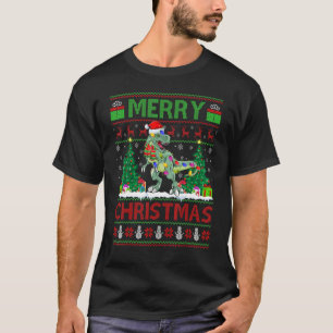 Dinosaur Xmas Tree Light Ugly Santa Dinosaur Chr T-Shirt