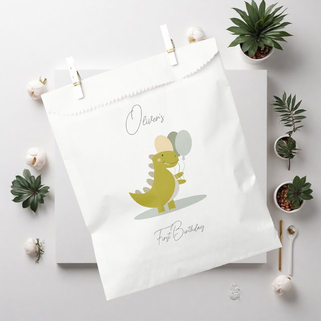 Dinosaur Yellow Green Grey First Birthday Favour Bag (Creator Uploaded)