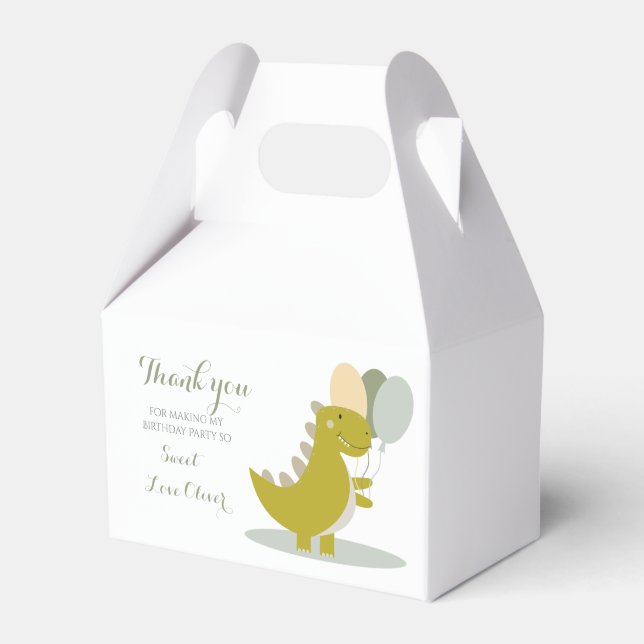 Dinosaur Yellow Green Grey First Birthday  Favour Box (Front Side)