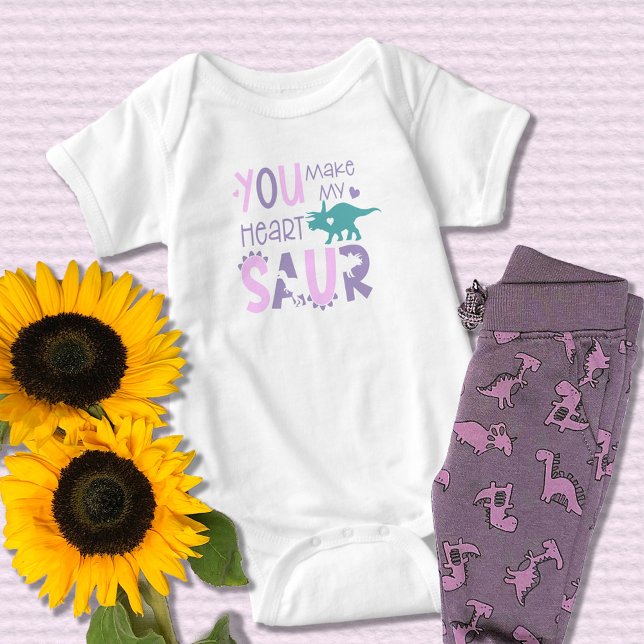 Dinosaur You Make My Heart Saur Cute Girl Baby Bodysuit (Creator Uploaded)