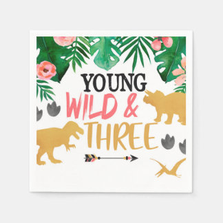 Dinosaur Young Wild Three Third Birthday Napkins