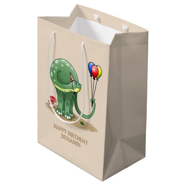 Dinosaurs and Balloons Birthday Medium Gift Bag (Back Angled)