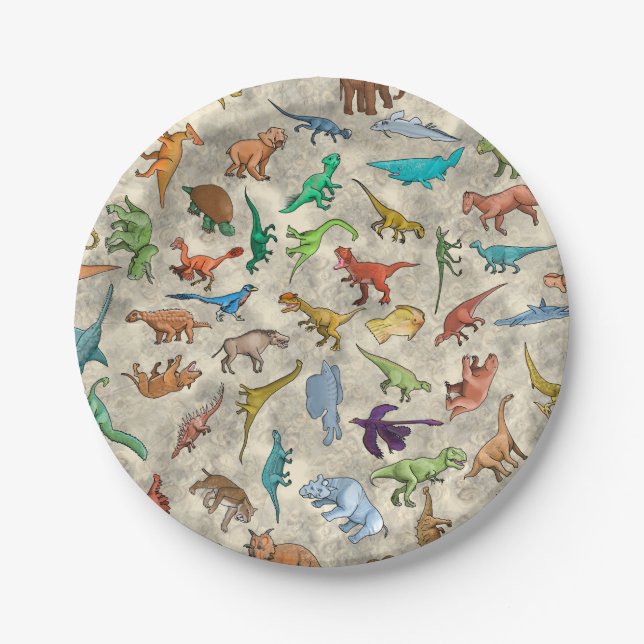 Dinosaurs and Prehistoric Animals Paper Plate (Front)