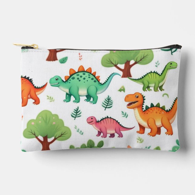 Dinosaurs and trees pattern white accessory pouch (Front)