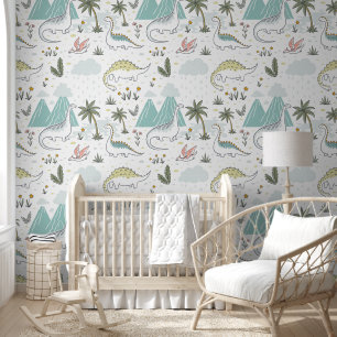 Dinosaurs and Volcanos Baby Nursery  Wallpaper