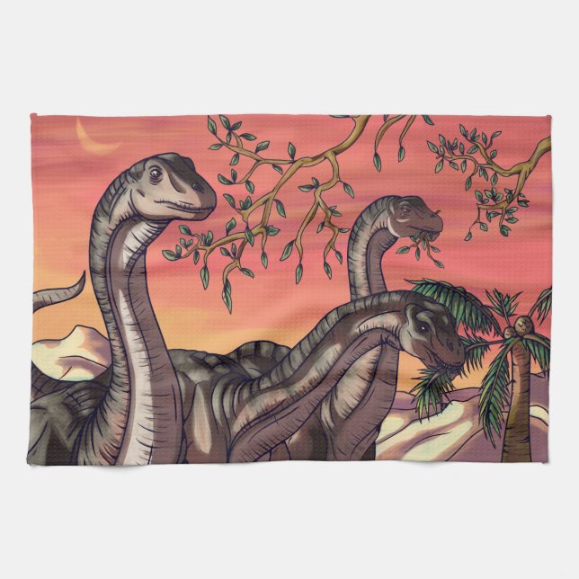 Dinosaurs at Dusk Tea Towel (Horizontal)