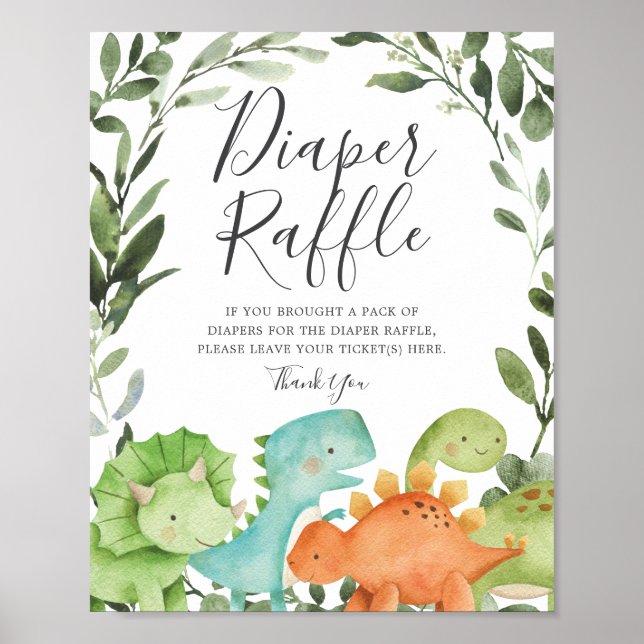 Dinosaurs Baby Shower Diaper Raffle Sign (Front)