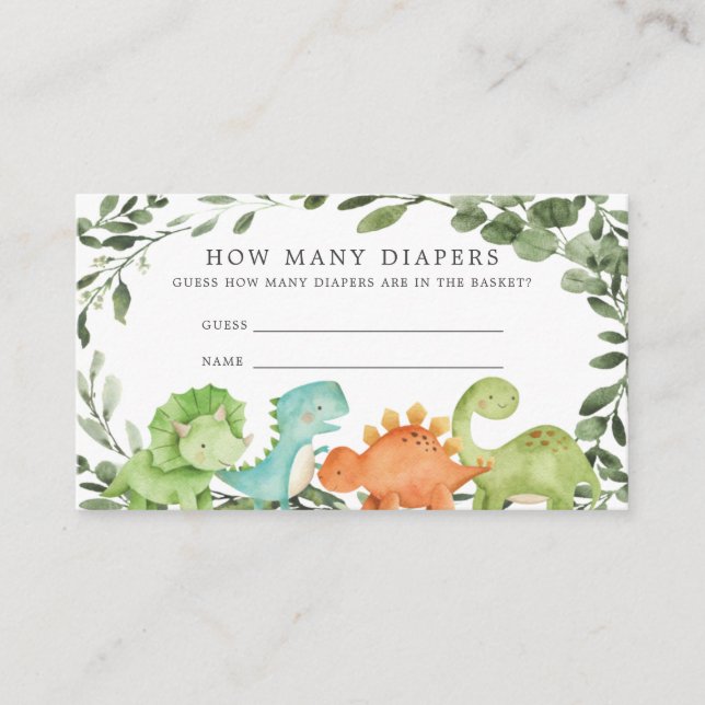 Dinosaurs Baby Shower Guess How Many Diapers Enclosure Card (Front)