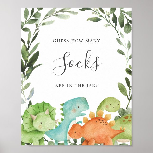 Dinosaurs Baby Shower Guess How Many Socks Poster (Front)
