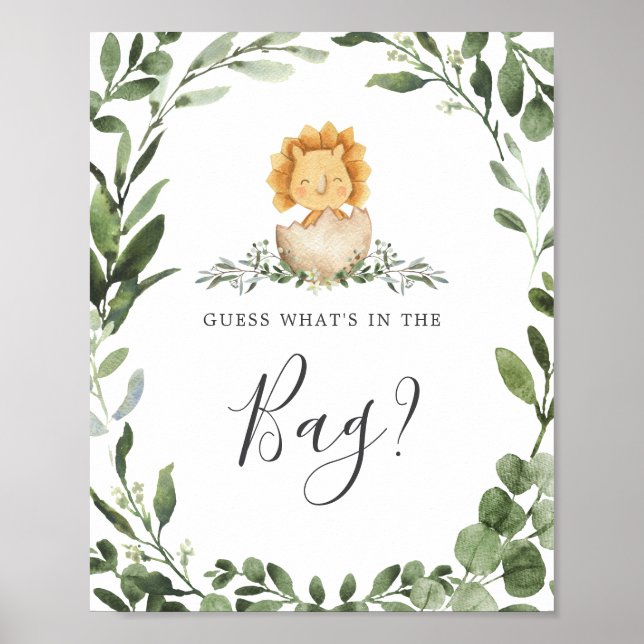 Dinosaurs Baby Shower Guess What's in the Bag Game Poster (Front)