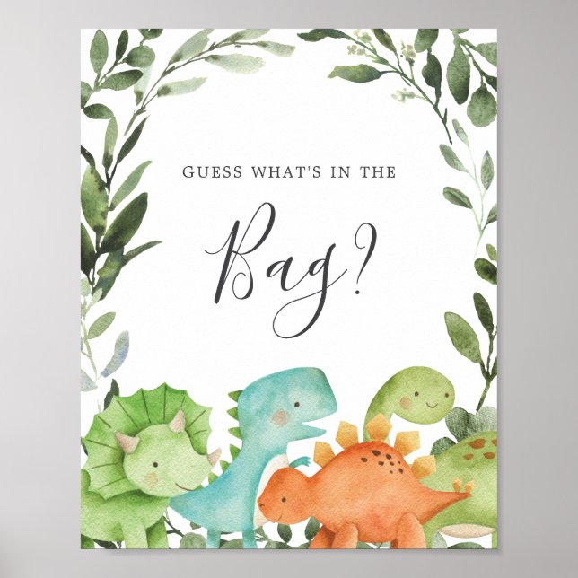 Dinosaurs Baby Shower Guess What's in the Bag Game Poster (Front)