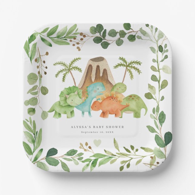 Dinosaurs Baby Shower Paper Plates (Front)