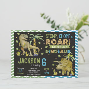 Dinosaurs Birthday Invitation   T-rex   Triceratop
