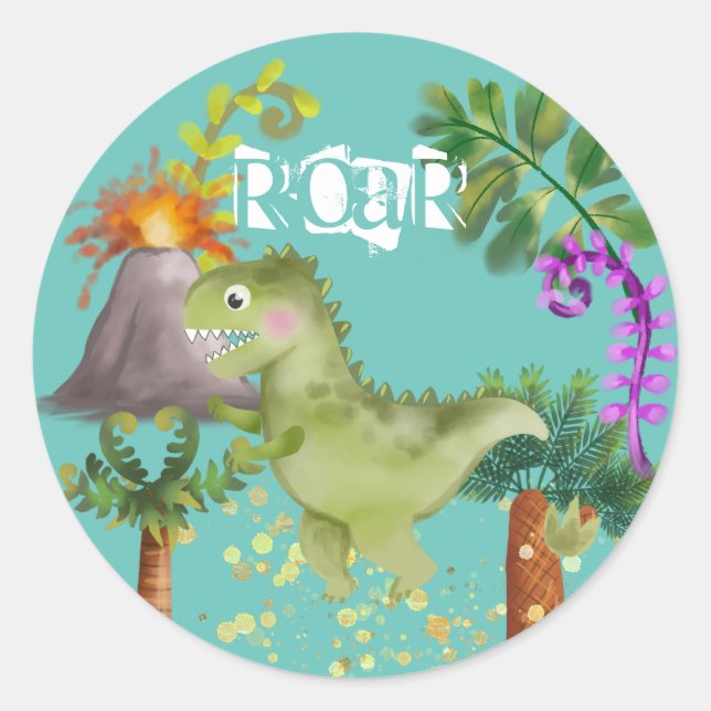 Dinosaurs Birthday party 🥳   Classic Round Sticker (Front)